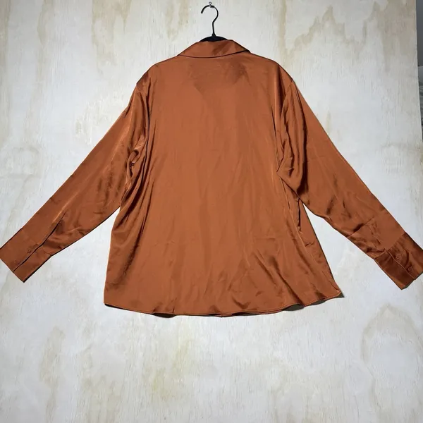 Abercrombie & Fitch Women's XL Satin Button Front Blouse Copper Long Sleeve NWT - Image 7