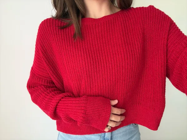 Red Cropped Wild Fable Sweater Knit Long Sleeve - Image 4