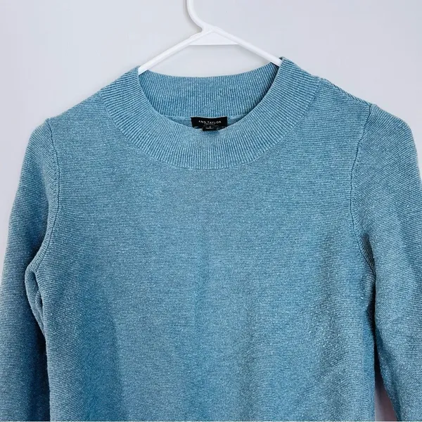 Ann Taylor Blue Crew Neck Sweater Ribbed Knit - Image 3