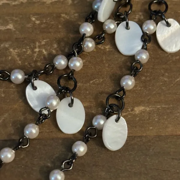 Multi strand layered pearl bead chain with shell dangles necklace Multiple - Image 4