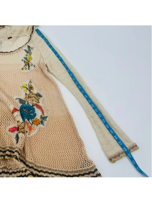 Women's Free People Floral Crochet Hooded Sweater Size S Beige Multicolor - Image 10