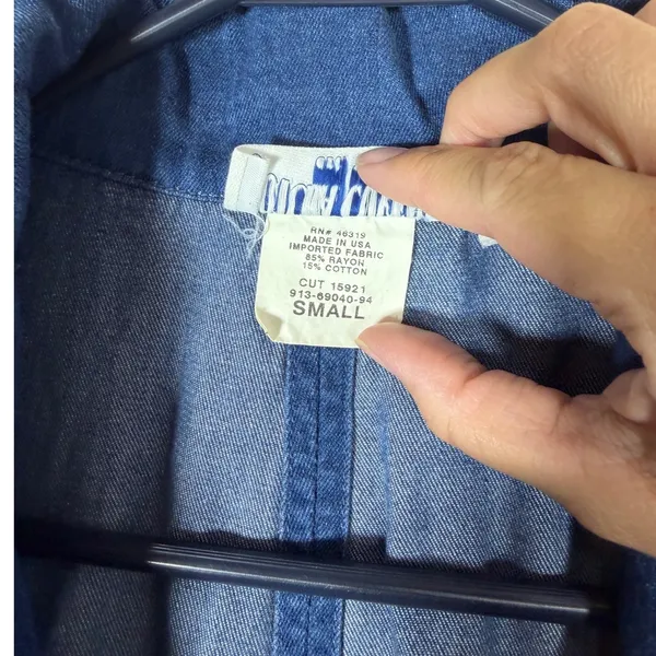 Gotcha Covered Vintage Denim Blazer Blue Rayon Cotton Pleated Back Made in USA S - Image 6