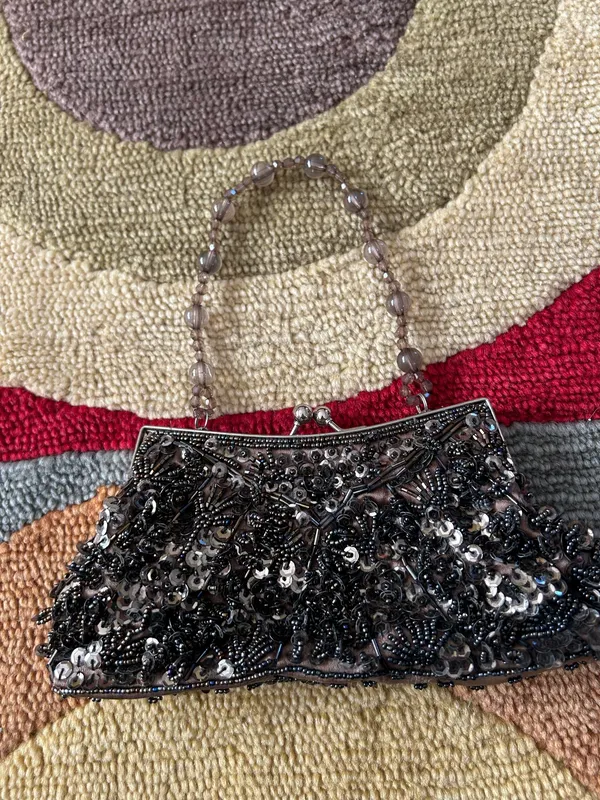 Brown Beaded Sequin Tiny Mini Evening Purse Bag Wedding Black Tie Formal Vintage - Image 2