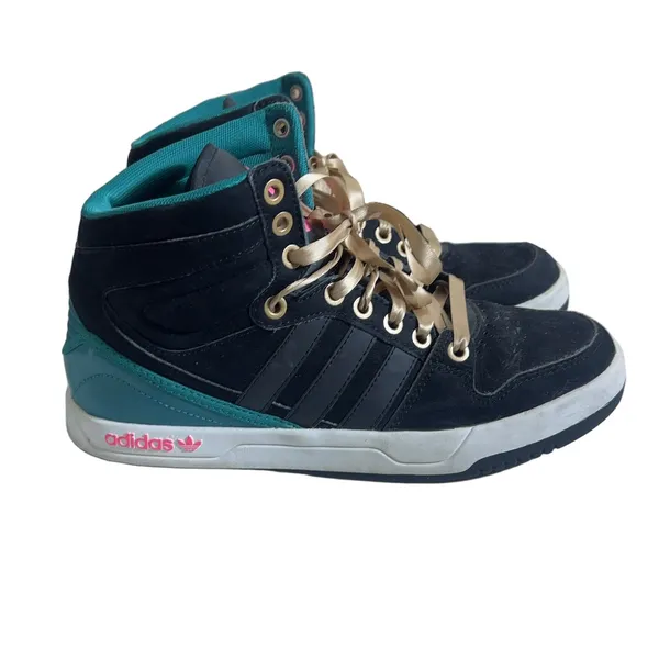 Adidas Originals Q32915 High Top Sneakers Black Teal Pink Gold Satin Size 7 - Image 3