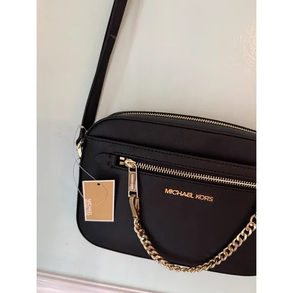 Michael Kors Jet Set Saffiano Leather Crossbody Bag‎ - black Large (35T1STTC9L - Image 5