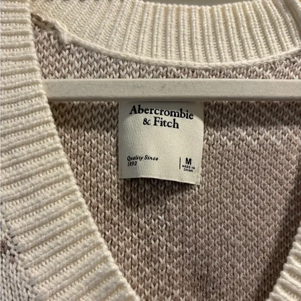 Abercrombie & Fitch V-Neck Sweater Dress - Cream & Brown Check - Image 3