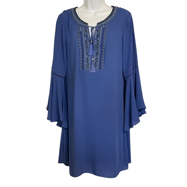 WHITE HOUSE BLACK MARKET Cobalt Cornflower Blue‎ Embroidered Shell and Dress 12 - Image 2