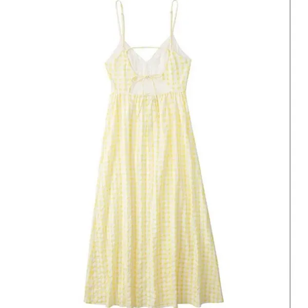 NWT ZARA Gingham Dress Yellow White XXLarge Beaded Open Back - Image 11