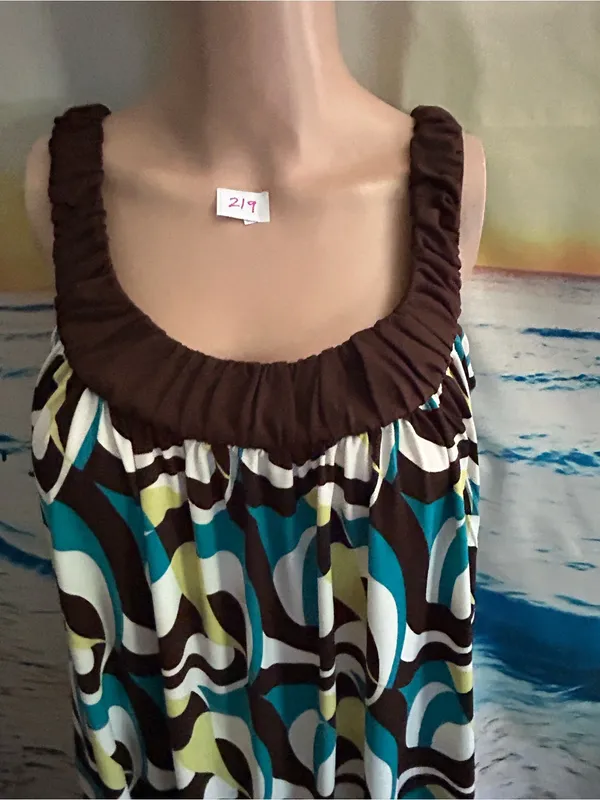 Forever Women’s Sleeveless Retro Circle Print Sundress in Teal & Brown MD - Image 8