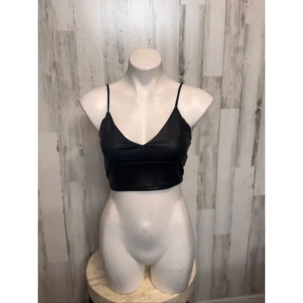 Jitren Clothing Black Faux Leather Spaghetti Strap Crop Top – Size Medium NWT - Image 6