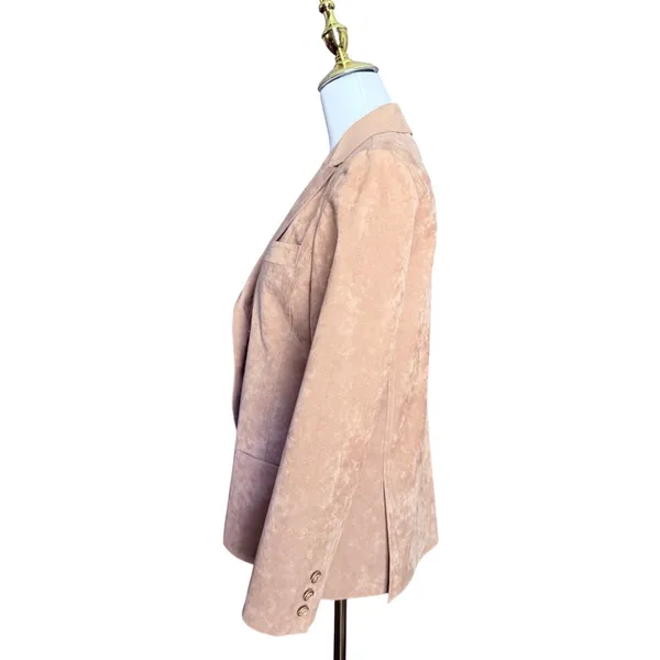 Abe‎ Schrader Vintage Tan Faux Suede Blazer Gold Crest Buttons ILGWU Size 10 - Image 4