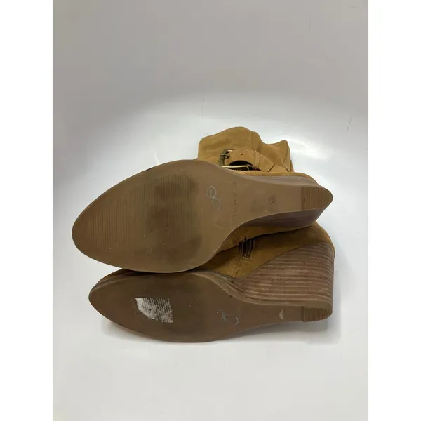 Very Volatile tan suede wedge mid calf boots buckles women's size 8.5 Trendy‎ - Image 5