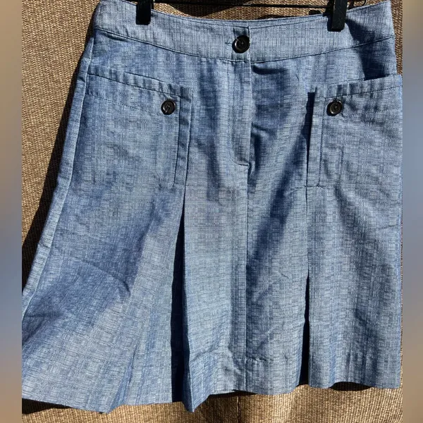 Derek Lam For Design Nation Blue Chambray Woven A-Line, Pleated Mini Skirt 8 - Image 7