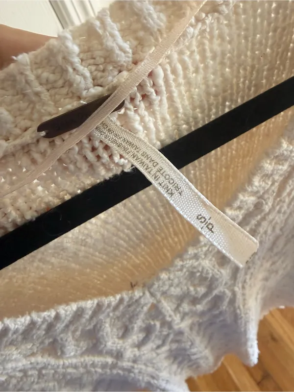 Free People Cross My Heart Distressed Knit Crochet‎ Sweater Jumper Cream Small - Image 3