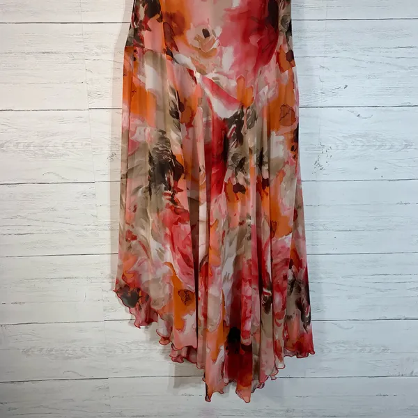 Dressbarn Y2K Chiffon Draped Midi Dress size 14 Pink Floral Silky 2000's - Image 9