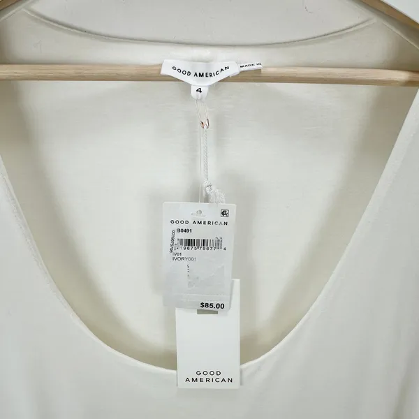 Good American Scoopneck Bodysuit Ivory Stretch Jersey Knit Basics Size 4 XL NWT - Image 6
