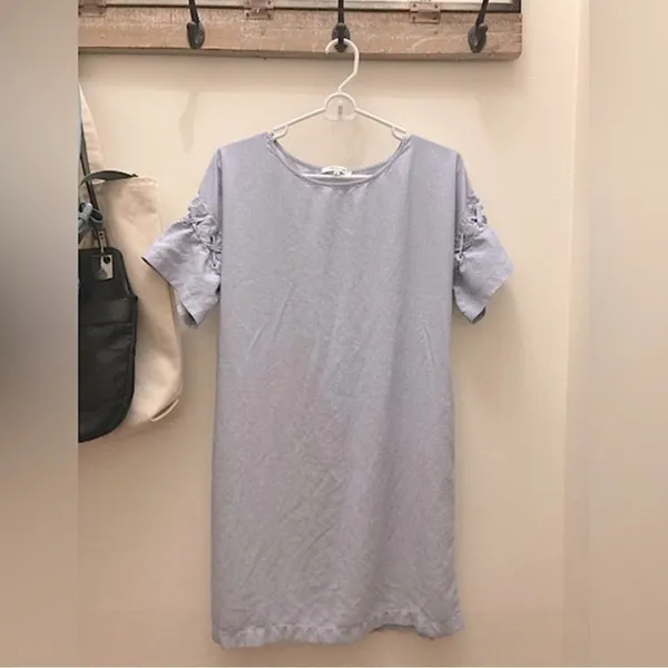 Madewell Pinstripe Dress Short Sleeves XSMALL blue white nautical coastal - Image 4