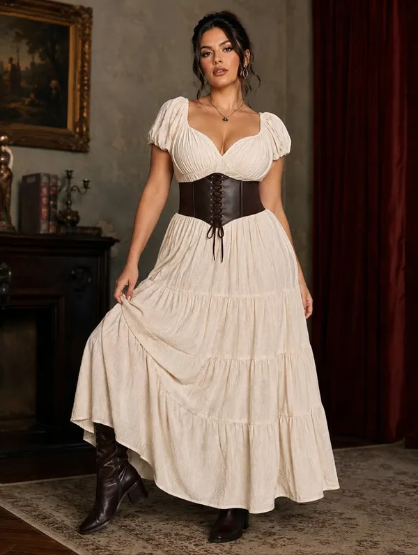 Vintage Style Brown Faux Leather Lace Up‎ Elastic Girdle Casual Wide Waistband - Image 5