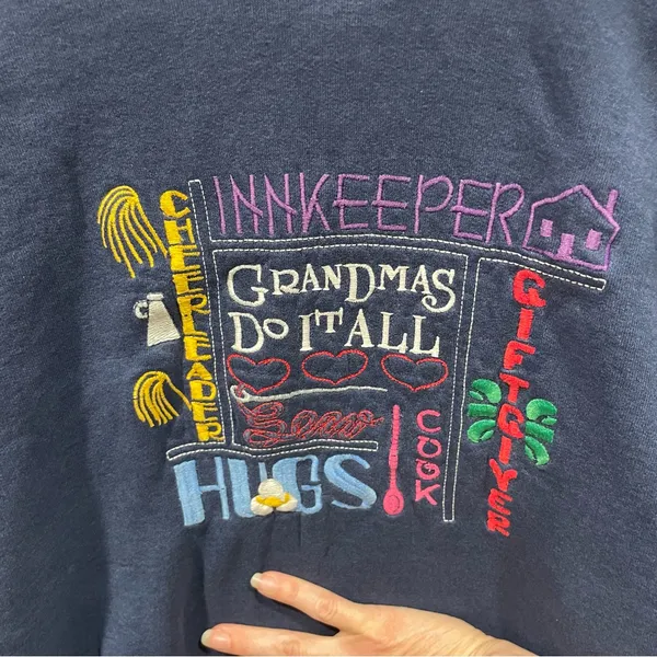 Vintage 80s-90s Grandmas Do It All navy red double neck soft cozy sweatshirt fun - Image 5