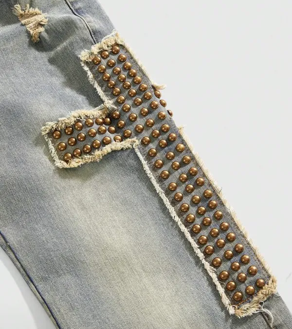 Womens Romwe Grunge Punk Cross Print Wide Leg Jeans, Size 6 (Medium), NWT - Image 4