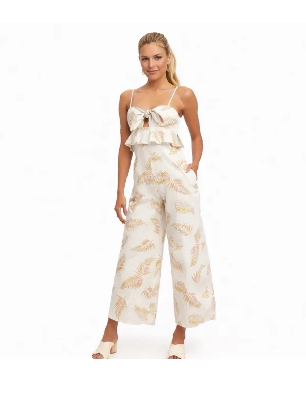 Billabong x Sincerely Jules Twist Flirt Palm Print Jumpsuit Size Small Tie Front - Image 2