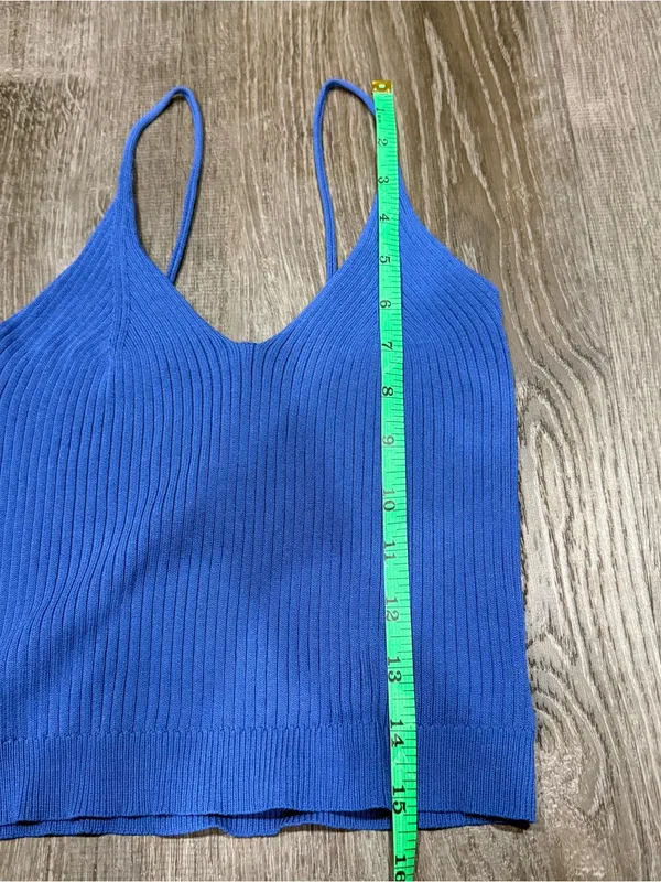 Blue Knit Cropped Tank Top Size M - Image 6