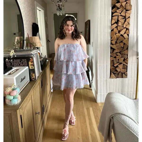 Abercrombie & Fitch Floral Tiered Mini Dress Strapless Pastel Summer XL Tall New - Image 3