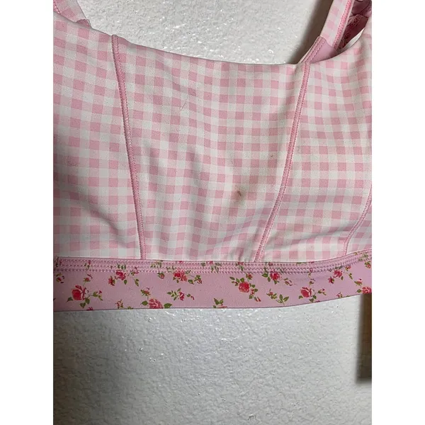 Blogilates Ruffle Corset Bra Pink Gingham Floral Print Activewear Top Medium NWT - Image 2