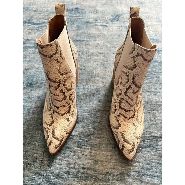 Steve Madden Cream Brown Snake Print Knoxi Pointed Toe Booties Size 8.5 - Image 2