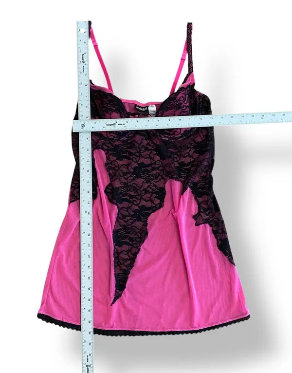 Frederick’s of Hollywood Vintage Pink Black Lace Sheer Camisole Tank Top Size XL - Image 3