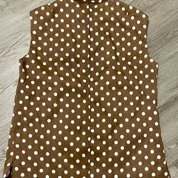 Vintage 1970’s Polka Dot Secretary Blouse Sz L Sleeveless Scarf Tie Neck Retro - Image 6