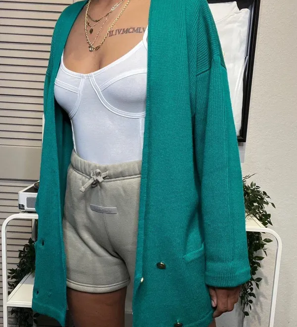 Green Chunky Knit Oversized Cardigan Large - Image 3
