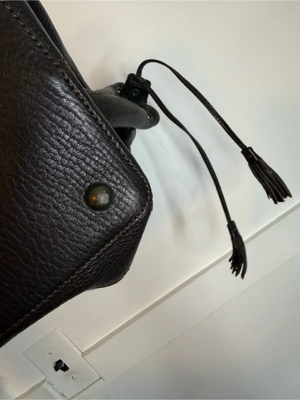 Banana Republic Vintage Y2K Wool Leather Drawstring Satchel Tote Bag - Image 8