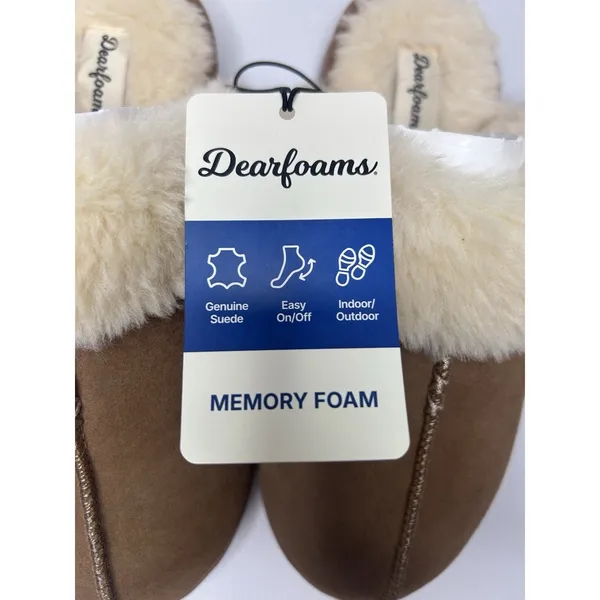 Women's Bed Slippers with Fur by Dearfoams Memory Foam Sz 7/8 Chestnut NWT - Image 3