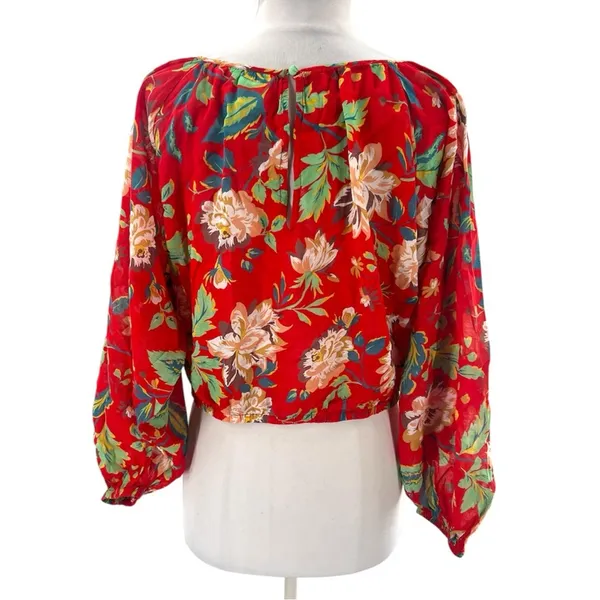 Anthropologie‎ Maeve Red Floral Lake House Top - Image 4