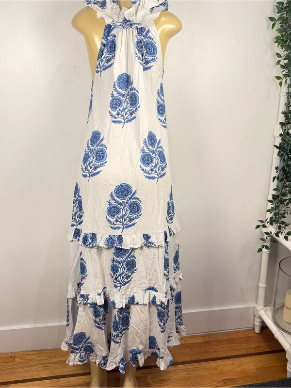 Fancy Loose Tiered Ruffle Maxi Dress Sz L Cotton Cottagecore Prairie Floral - Image 6