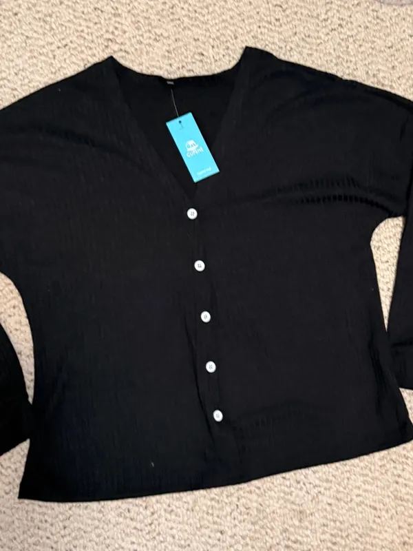 Cupshe Black Lounge Set‎ Ribbed Button Front Top Shorts Set NWT Small - Image 4