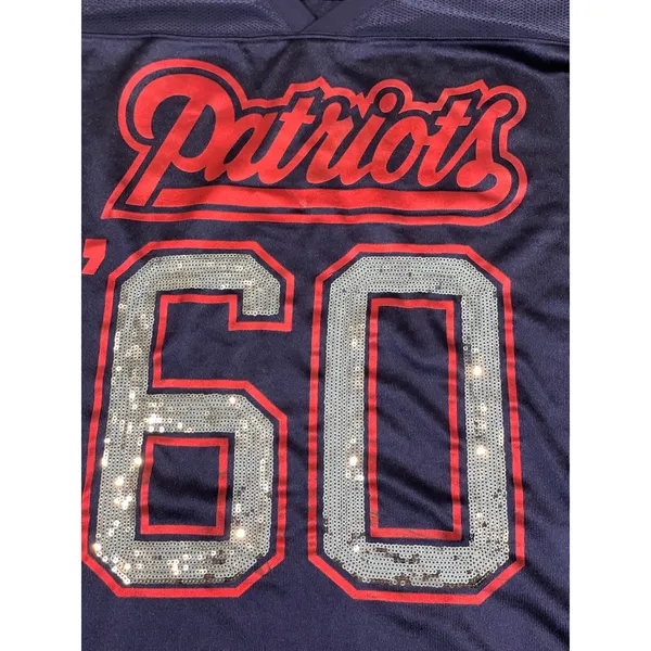 Victoria’s Secret PINK Patriots Jersey Size S Navy Sequin Logo Short Sleeve - Image 2