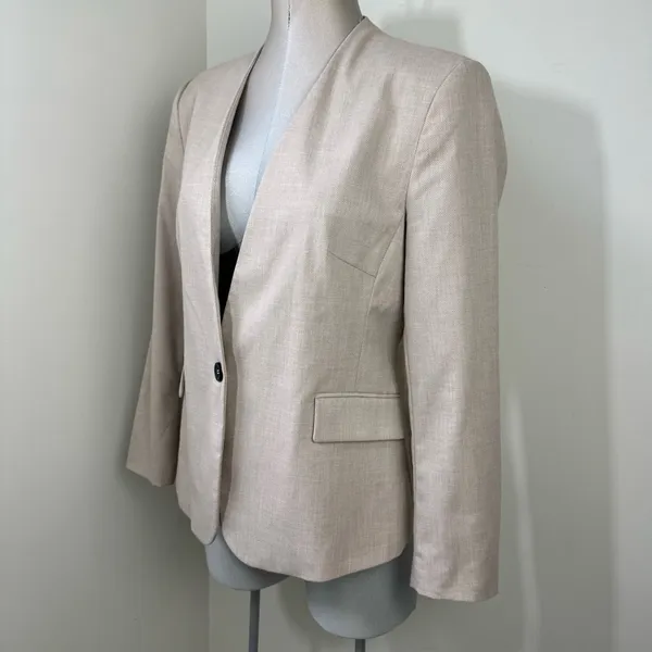 Zara Lapelless Blazer Tan Beige Size 10 (Medium) neutral tones - Image 3