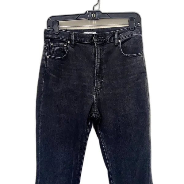 Sly Kick‎ Flare Leg Jeans Black Wash Denim Split Hem High Rise Size 26 Waist - Image 2