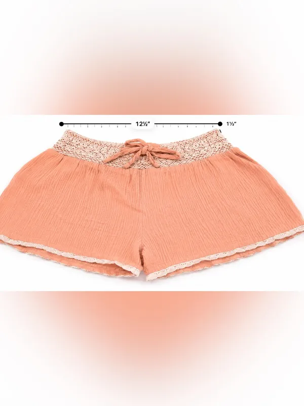 Listicle Peach Boho Gauze Lace Trim Lounge Shorts | Size Small - Image 6