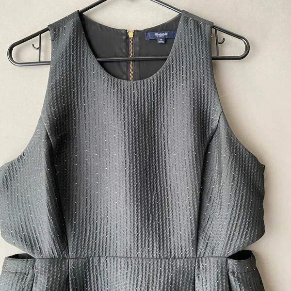 Madewell sz 12‎ black & metallic gold sparkle midriff cut out sheath mini dress - Image 2