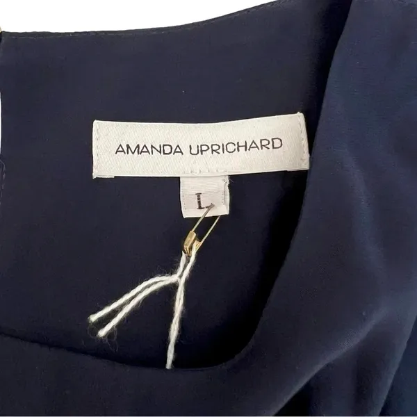 Amanda Uprichard Silk Cap Sleeve Pleated Shift Mini Dress Navy Blue Size L NEW - Image 6