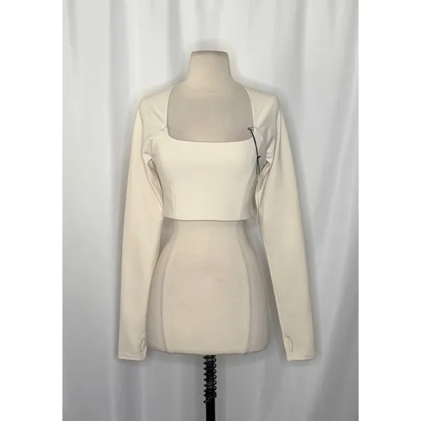 NWT!! GIRLFRIEND COLLECTIVE Kinsley Ivory Long Sleeve Cropped‎ Top Medium - Image 2