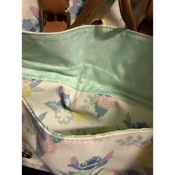 Disney Loungefly Stitch Floral Canvas Mini Backpack Cream Faux Leather Trim - Image 7