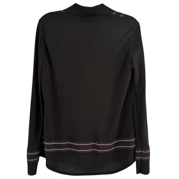 Roberto Cavalli Black Metallic Knit Long Sleeve Polo Shirt Women’s Size Large - Image 2