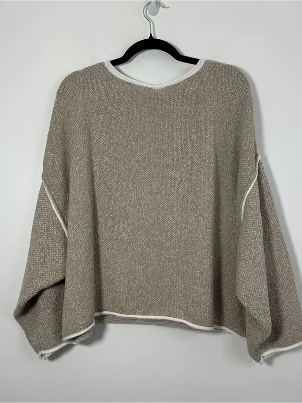 Free People XS Oversized Knit Pullover Sweater Beige Cream NWT - Image 3