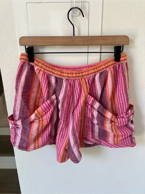 Free People Good Fortune Stripe Shorts in Berry Combo Pink NWT - Image 3