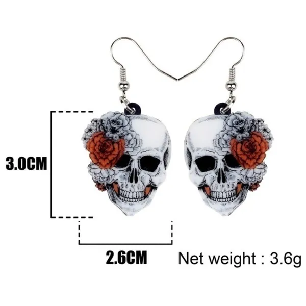 Skull Rose Flower Earrings Gray - Image 4