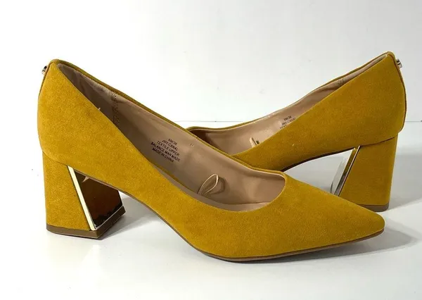 Jones New York Mustard Vegan Suede Chunky Metallic Heel Pumps Size 6 - Image 2